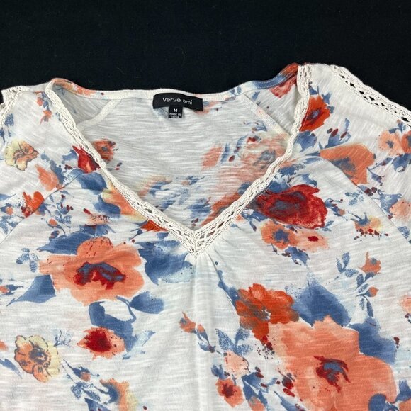 Verve Ami Blouse Womens Medium White Floral Vneck Long Sleeve Open Shoulder - Picture 3 of 9